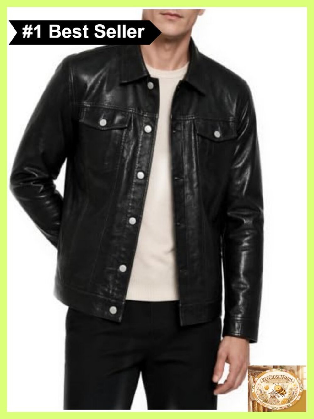 Mens Faux Leather Trucker Jacket Button Front Spread Collar Slim Fit